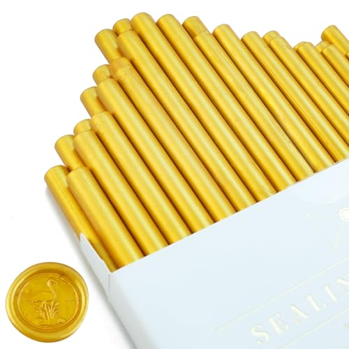 Tomgenrine Mini Wachssiegel-Sticks - 36 Stück Schnellschmelzendes Wachs für Heißklebepistole, ideal für Hochzeitseinladungen, Briefe, Umschläge, Karten & Bastelprojekte (Gold） von Tomgenrine