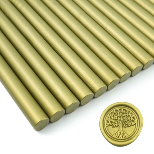 Wachssiegel Stock, Tomgenrine 15 Stück Klebepistole Wachs Siegel Sticks, für Brief Grußkarten Wein Abdichtung Handwerk machen Hochzeit und Party Einladungen(Cyan Gold) von Tomgenrine