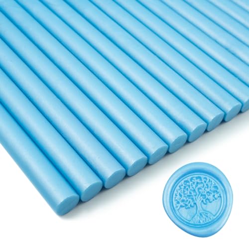 Wachssiegel Stock, Tomgenrine 15 Stück Klebepistole Wachs Siegel Sticks, für Brief Grußkarten Wein Abdichtung Handwerk machen Hochzeit und Party Einladungen(Lakeside Blue) von Tomgenrine