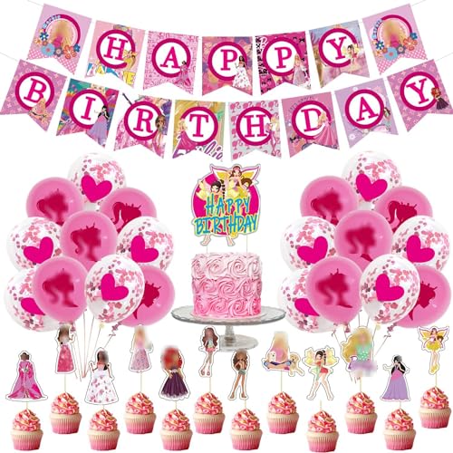 Rosa Prinzessinnen Geburtstag Luftballons Mädchen,34 Stück Prinzessin Party Dekoration,Prinzessin Folienballon Geburtstagsparty Deko Kit mit Kuchen Topper, Prinzessin Thema Party Dekorationen von Tomicy