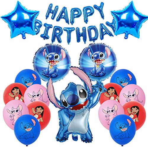 Lilo Stitch Geburtstagsdeko -Tomicy 18 Stück Stitch Luftballons Heliumballon Geburtstag Dekoration Set,Folienballon, Geburtstagsbanner, Latexballon, Mädchen Junge Geburtstags Ballons Party Deko von Tomicy