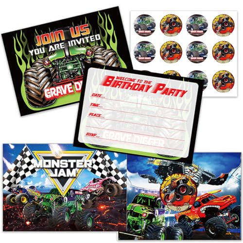 Tomicy Monster Auto Einladungskarten 30 Stück Truck Einladungskarten Kindergeburtstag Auto,rennwagen thema einladungskarten,Einladungen für Kinder Jungen Mädchen Geburtstags Party von Tomicy