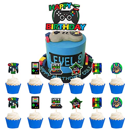 Videospiel Party Cupcake Topper,Tomicy 12 Stücke Game On Verpackung Topper Muffins Dessert Dekoration, für Kinder Jungen und Geburtstag Party, Hochzeit Kuchen Deko von Tomicy