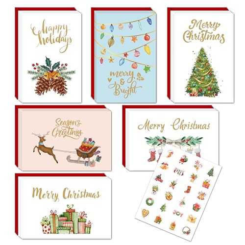 Weihnachtskarten mit Umschlag Set, 24 Stück Weihnachtskarten A6 Klappkarten Weihnachten, 24 Stück Christmas Cards mit 24 Rot Umschlägen und 1 Aufkleber Weihnachtskarten mit Umschlag Set, 24 Stück Weihnachtskarten A6 Klappkarten Weihnachten, 24 Stück Christmas Cards mit 24 Rot Umschlägen und 1 Aufkleber von Tomkity