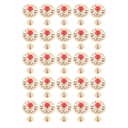 10 Sets Blumenmusterschrauben Zurück Knöpfe, 16,5 mm Roter Türkisende Dekorative Nieten mit 4,5 mm Schraube, Goldener Vintage Metallknopf Austausch für Persönlichkeit DIY von Tomotato