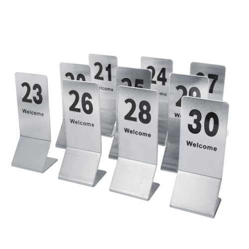 10 Stück Tischnummern, Doppelseitig Nummeriertes Edelstahl Tischschild Restaurant Hochzeits Sitzkarte für Veranstaltungen, Bankette, Gastronomie, Hochzeitsbankett Tischdeko(21-30) von Tomotato