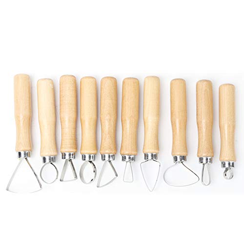 10-teiliges Clay Ton Tools, Keramik Modellierwerkzeug mit Holzgriff, Ton-Bildhauer Set für Glätten, Modellieren, Schlamm, Klatscheide, Prägung, Schnitzen von Tomotato