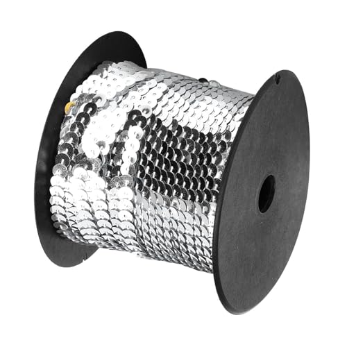 100 Yard 6mm Pailletten Linie, Pailletten String Flat Paillette Spule Pailletten Trim Dekoratives Zubehör für Kleid Verschönern Stirnband Tuch Schuh(Silber) von Tomotato