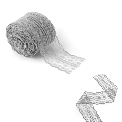 10M/Rollen Spitzenband, 4,5cm Breite Buntes Spitzenbordüre Spitzenband zum DIY Handwerk Nähen Basteln Hochzeitsfeier Dekor Kleidung(Grau) von Tomotato