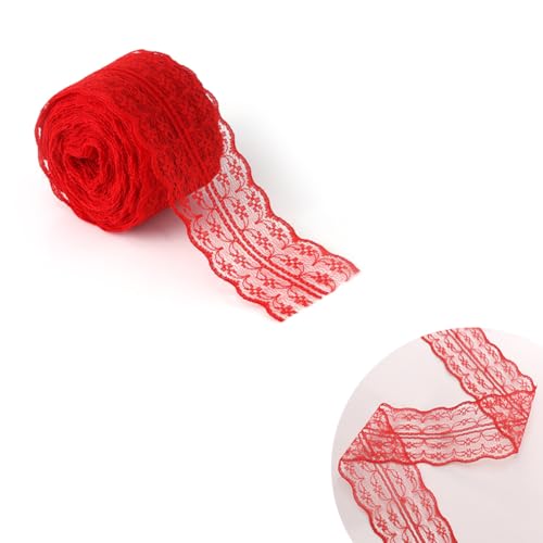 10M/Rollen Spitzenband, 4,5cm Breite Buntes Spitzenbordüre Spitzenband zum DIY Handwerk Nähen Basteln Hochzeitsfeier Dekor Kleidung(Rot) von Tomotato