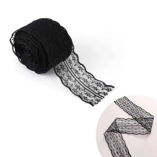 10M/Rollen Spitzenband, 4,5cm Breite Buntes Spitzenbordüre Spitzenband zum DIY Handwerk Nähen Basteln Hochzeitsfeier Dekor Kleidung(Schwarz) von Tomotato