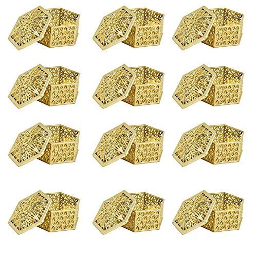 Tomotato 12 Stück Party Favor Box, Kunststoff Ausgehöhlte Hochzeit Gastgeschenke Case für Weihnachten, Brautparty, Geburtstag Dekoration, Hochzeitsbevorzugungen(Goldhex) von Tomotato