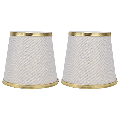 2 Stück Kleiner Lampenschirm, Trommelstoff E14 Lampenschirm Beige Weiß mit Goldrand Mini Licht Lampenschirm Abdeckung für Tischlampen, Stehlampen und Kronleuchter, 4,5 x 6 x 5,5 Zoll von Tomotato