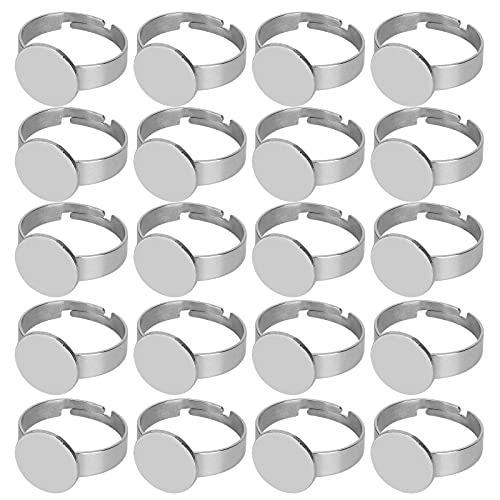 20 Stück Flache Ringbasis, verstellbare Halbzeuge aus Edelstahl DIY-Schmuckzubehör für die Herstellung von DIY-Ringschmuck(Tablett: 12 Mm) von Tomotato