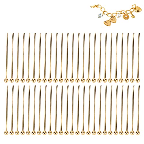 50 Stück Ball Head Pins für Schmuckherstellung, Edelstahl Ballkopfstifte Gold Headpins für Perlenhandwerks Ohrring Armband Halskette Anhänger Schmuck (25mm) von Tomotato