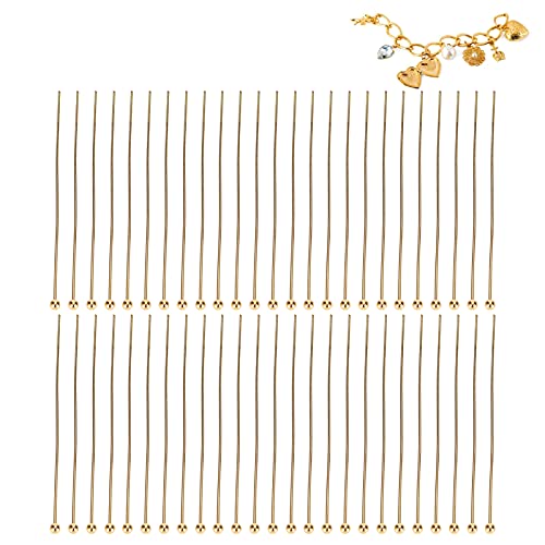 50 Stück Ball Head Pins für Schmuckherstellung, Edelstahl Ballkopfstifte Gold Headpins für Perlenhandwerks Ohrring Armband Halskette Anhänger Schmuck (45 mm) von Tomotato