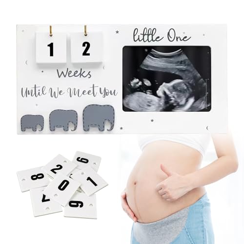 Baby Sonogramm Bilderrahmen, 9.5 x 5 Zoll Massivholz Fotorahmen Countdown Wochen Schwangerschafts Bilderrahmen für Baby Ankündigungen und Werdende Eltern von Tomotato