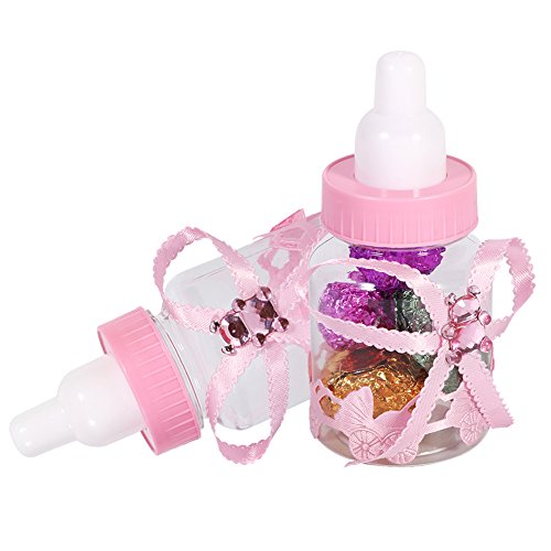 Babyparty Flaschen, 50 Stück Mini Kunststoff Befüllbar Babyparty Geschenke Süßigkeiten Flaschen für Neugeborene, Baby Taufparty, Baby Party Dekorationen(Rosa) von Tomotato