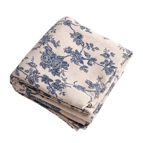 Baumwoll Leinen Tischdecke, Rechteckiges Dreidimensionales Geprägtes Textil Blaue Pflanzendruck Tischdecke für Picknick, Camping, Essen, Drinnen und Draußen(150x100cm) von Tomotato