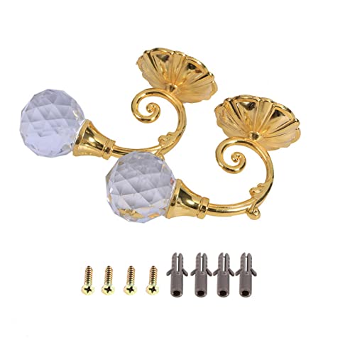Tomotato 2 Stück Kristallkugel Vorhanghaken, Metall Kristallglas Vorhanghalter, an der Wand Befestigter Quastenhalter, Vorhang Raffhalterhaken für Home Hotel(Gold) von Tomotato
