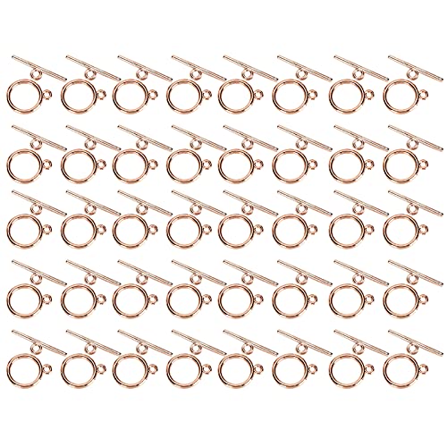 Tomotato 40Pcs Legierung OT Schnalle, T-Bar Verschluss Clip Ornamente tibetischen Stil flachen runden Kopf Clasps DIY Herstellung Zubehör für Halskette Armband Schmuck(Roségold) von Tomotato
