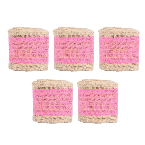 Tomotato Burlap Spitzenband Jute, Dekoratives Bastelband für Weihnachtsdekoration Geschenkverpackung, 6 cm x 200 cm Naturmaterial Handwerksband für Kunsthandwerk Festtagsdekoration (Rosenrot) von Tomotato