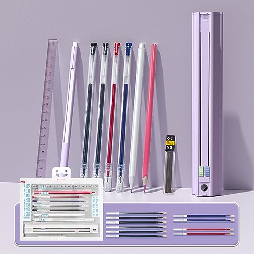 Tomotato Federmäppchen mit sechseckigem Design, Multifunktionaler Stiftehalter mit ausziehbarer Schublade, Abnehmbarer Spitzer und Radiergummi, ABS-Material, inklusive 10 Minen und (PU-4) von Tomotato