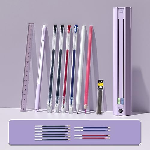 Tomotato Federmäppchen mit sechseckigem Design, Multifunktionaler Stiftehalter mit ausziehbarer Schublade, Abnehmbarer Spitzer und Radiergummi, ABS-Material, inklusive 10 Minen und (Pu-2) von Tomotato