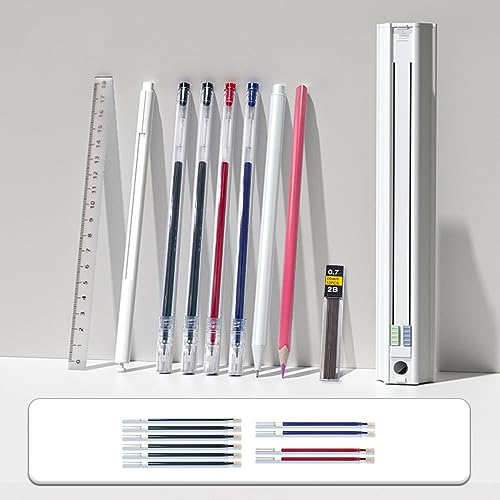 Tomotato Federmäppchen mit sechseckigem Design, Multifunktionaler Stiftehalter mit ausziehbarer Schublade, Abnehmbarer Spitzer und Radiergummi, ABS-Material, inklusive 10 Minen und (W-2) von Tomotato
