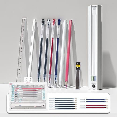 Tomotato Federmäppchen mit sechseckigem Design, Multifunktionaler Stiftehalter mit ausziehbarer Schublade, Abnehmbarer Spitzer und Radiergummi, ABS-Material, inklusive 10 Minen und (W-4) von Tomotato