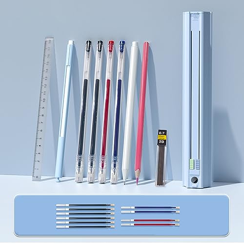 Tomotato Federmäppchen mit sechseckigem Design, Multifunktionaler Stiftehalter mit ausziehbarer Schublade, abnehmbarer Spitzer und Radiergummi, ABS-Material, inklusive 10 Minen und (BL-2) von Tomotato