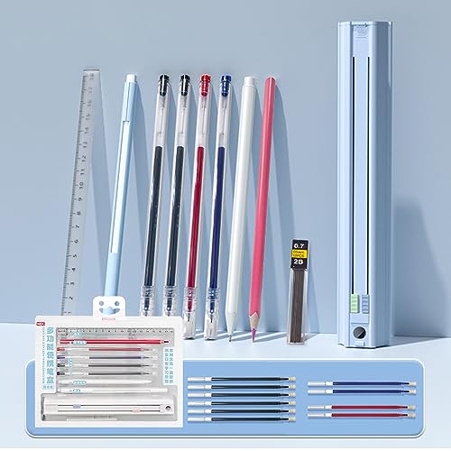 Tomotato Federmäppchen mit sechseckigem Design, Multifunktionaler Stiftehalter mit ausziehbarer Schublade, abnehmbarer Spitzer und Radiergummi, ABS-Material, inklusive 10 Minen und (BL-4) von Tomotato