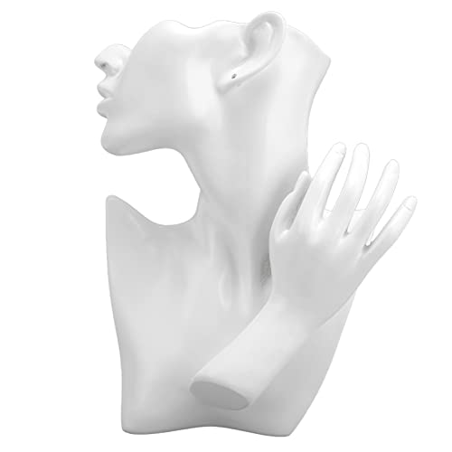 Schmuckständer, Weiß Kunstharz Mannequin Büste Schaufensterpuppe Kopf Büste Ständer Handorganisator Halsketten Anhänger Ohrring Ketten Modellhalter für Shows, die Dekor von Tomotato