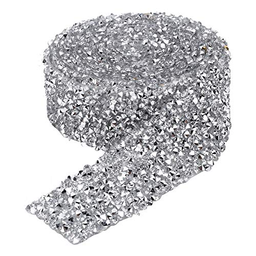 Tomotato Silber Strassband, 3cm Breit Harz Strassbänder Hotfix Applikation Bling Kette für Brautkleider, Gürtel, DIY Kunsthandwerk Dekoration(180cm) von Tomotato