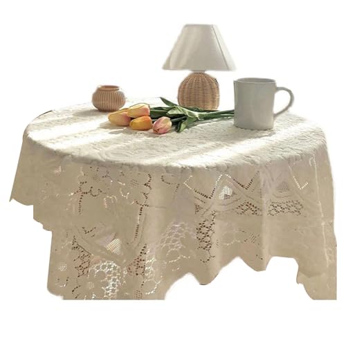 Tomotato Tischdecke Vintage Spitze, Tischbezug aus weichem Spitzenstoff mit handgefertigter Verarbeitung, einfaches Design für Kaffeetisch, Esstisch, Picknick oder romantische Deko (90 * 90 cm) von Tomotato
