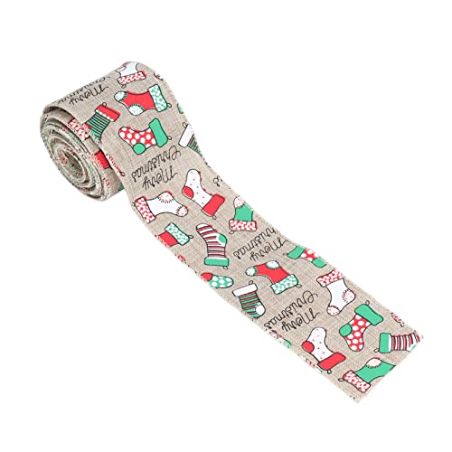 Tomotato Weihnachtsband, 5,4 Yard DIY Geschenkband mit Weihnachtsmuster, Stoff, Dekoration für Geschenkverpackung, Weihnachtsbaum, Tischdeko, Bastelprojekte, Partydekoration (A) von Tomotato