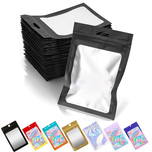 Tomuvpzn 100 Stück Baggys, 10.5x15cm Mylar Bags Wiederverschließbare Ziplock Taschen, Tütchen mit Transparentem Fenster Folie Geruchsdichte Tasche Beutel mit druckverschlussbeutel für Süßigkeite Kekse von Tomuvpzn
