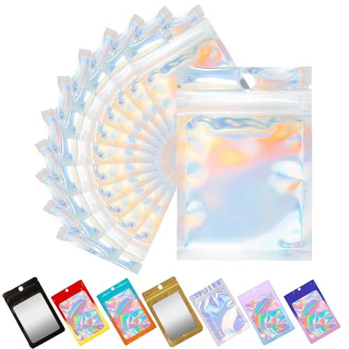 Tomuvpzn 100 Stück Baggys, 6x10cm Mylar Bags Wiederverschließbare Ziplock Taschen, Tütchen mit Transparentem Fenster Folie Geruchsdichte Tasche Beutel mit druckverschlussbeutel für Süßigkeiten Keksen von Tomuvpzn