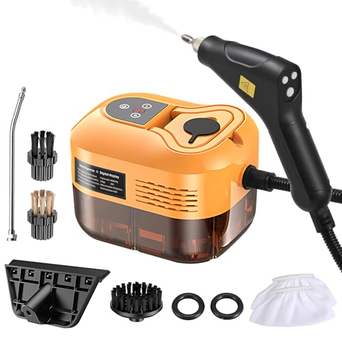 Tomvorks 1500W Hand-Multi-Oberflächen-Dampf Reiniger, Tiefreinigung Dampfer für Sofa-Fenster-Glas-Küche, mit 6pcs Zubehör, 6 Ebenen Verstellbar, Tragbarer Griff, 1200ml Wassertank (EU -Stecker) von Tomvorks