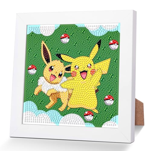 Diamond Painting Kinder Mit Holzrahmen, 5D Diamant Painting Bilder Set Cartoon ab 5-13 Jahre Kinder 20×20cm, Bausätze für DIY Anime Diamantmalerei Geschenk für Mädchen und Jungen (A) von TonchenWuCo