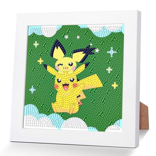 Diamond Painting Kinder Mit Holzrahmen, 5D Diamant Painting Bilder Set Cartoon ab 5-12 Jahre Kinder 20×20cm, Bausätze für DIY Anime Diamantmalerei Geschenk für Mädchen und Jungen (Green) von TonchenWuCo
