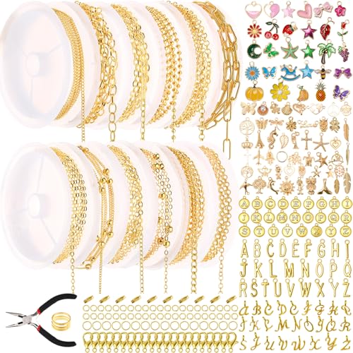 Tondiamo 12 Rollen 100 m Goldketten für Schmuckherstellung, DIY, Halskette, Armband, Ketten, Großpackung mit 178 Armbandanhängern, 350 Biegeringen, 80 Karabinerverschlüssen, Sprungringöffner, passende Tondiamo 12 Rollen 100 m Goldketten für Schmuckherstellung, DIY, Halskette, Armband, Ketten, Großpackung mit 178 Armbandanhängern, 350 Biegeringen, 80 Karabinerverschlüssen, Sprungringöffner, passende von Tondiamo