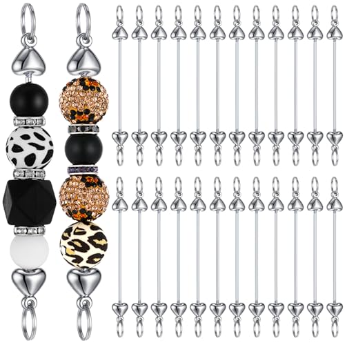 Tondiamo 24 Stück Beadable Keychain Bars Bulk Blank DIY Metall Herz Perlen Schlüsselanhänger Abnehmbare Schlüsselanhänger Herstellung Zubehör für Anhänger DIY Handwerk Schmuckherstellung Geschenk von Tondiamo