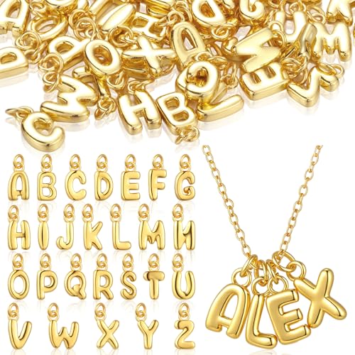 Tondiamo Alphabet-Anhänger für Schmuckherstellung, 3D-Luftblasen-Glitzer, trendige Buchstaben, klobige Initialen, Alphabet, Damen, DIY, Armband, Halskette, Ohrringe, 52 Stück von Tondiamo