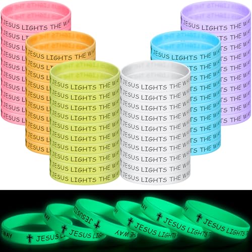 Tondiamo Christliche Armbänder im Dunkeln, leuchtet im Dunkeln, leuchtende Silikon-Armbänder, christliches Geschenk für Missionare, religiöse Kirche, Giveaway (mehrfarbig), 60 Stück von Tondiamo