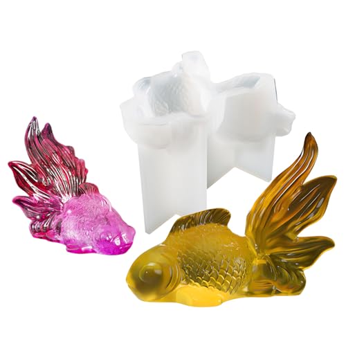 Tone Fun 3D-Goldfisch-Silikonform für Epoxidharz für Heimwerker, Desktop-Dekorationen, Harz-Kunst, Kunsthandwerk, Kerzen, Rucksackanhänger, Schlüsselanhänger usw. (10,5 x 8 x 7,2 cm), 2 Stück von Tone Fun