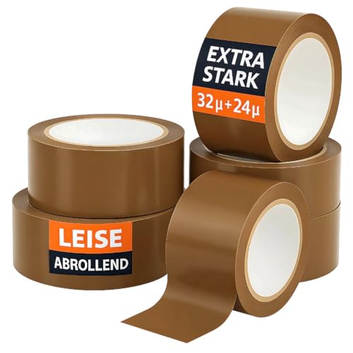 Toneco - KLEBEBAND BRAUN - EXTRA STARK 56μ - LEISE ABROLLEND - Geruchlos & Geräuscharm - Paketband - robuste Verpackungsband zum Verpacken von Paketen und Versandschachteln - 6 Rollen je 66 m (6) von Toneco