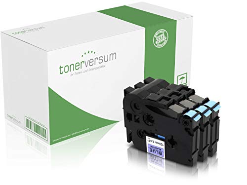 3x Schriftband für Brother P-Touch P700 2430pc H100lb D400 D600vp 1000f 1750 300 E100 E500vp 3600 P900w H110 P750w kompatibel zu TZe-531-12mm x 8m Schwarz auf Blau von Tonerversum