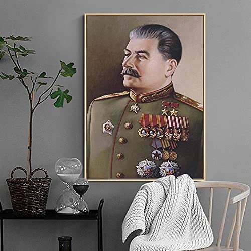 Tongda Decor Joseph Stalin Porträt Hd Leinwand Ölgemälde Poster und Drucke Wandkunst Skandinavisch für Wohnzimmer Wohnkultur Cuadros 55x35cm Innenrahmen von Tongda Decor