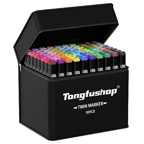 Tongfushop Marker Stifte Set, 80 Farben Meißel & Feine Verdoppelt Spitzt Alkohol Stifte Set, 2 Sekunde Schnell Trocknende Kunst Sketch Filzstifte Set für Zeichnung, Design, Rendering, Brief, Manga von Tongfushop